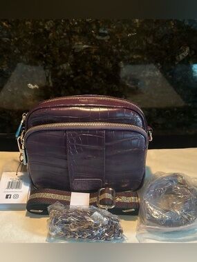 NWT Pom Pom London Violet Fig Croc-Embossed Original Crossbody Bag